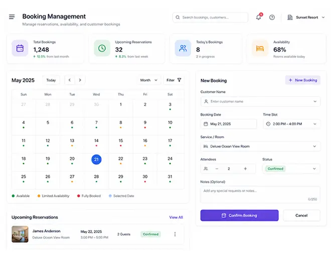 Booking search with start and end dates, pick-up and drop-off times and locations, from a booking system built by UNO
